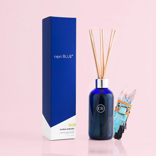 Aloha Orchid Reed Diffuser Set - Includes Reed Diffuser Sticks, Fragrance Oil, and Glass Bottle - Luxury Scented Room Fresheners - Cobalt Blue (8 Fl Oz)
