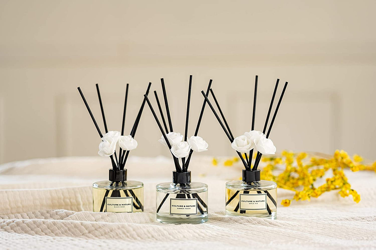 Reed Diffuser Set 6.7Oz (200Ml) Clean Cotton Scented Diffuser with Sticks Home Fragrance Reed Diffuser for Bathroom Shelf Decor