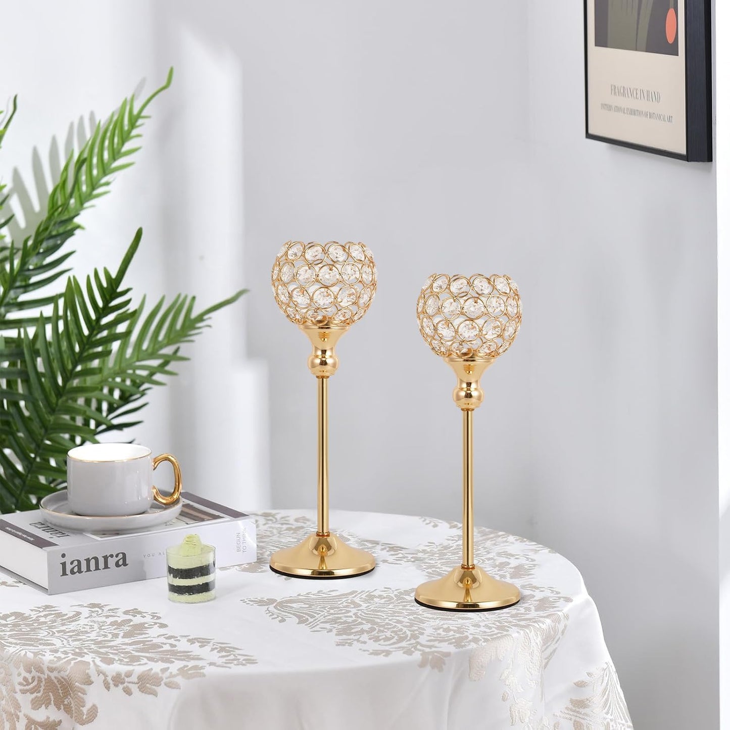 8PCS Candle Holders for Tea Lights Wedding Table,Gold Crystal Candle Holders Candle Stick Holder Rhinestone Decorative Tray for Party Thanksgiving Gift Candelabros Para Centros De Mesa