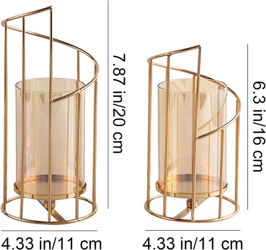 Metal Wire Candle Holder Set of 2, Glass Pillar Candle Holders Gold Decorative Tea Light Candleholders for Home Decor Table Decorations Centerpiece