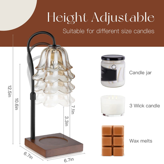 Candle Warmer Lamp with Timer: Flower Candle Lamps with 2 Bulbs Height Adjustable Candle Lamp Warmer Vintage Home Bedroom Decor House Warming Black