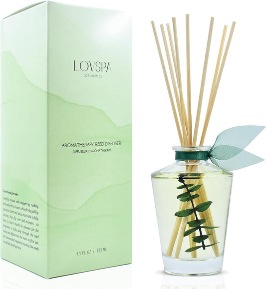 Cleanse Eucalyptus Sage Reed Diffuser Oil and Sticks Gift Set with Real Leaves Eucalyptus, Sage, Peppermint, Thyme, Bergamot and Lime Essential Oils