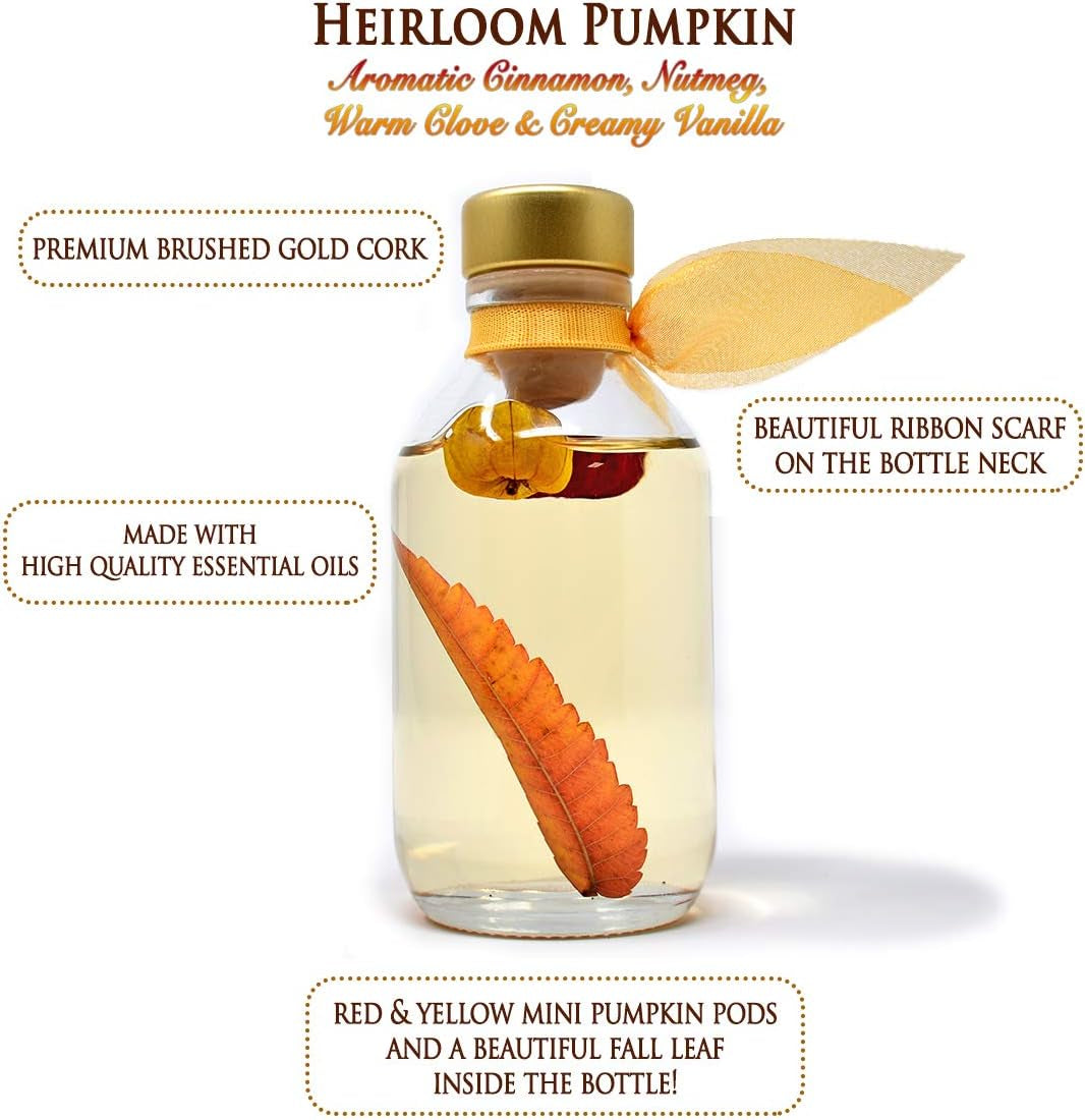 Reed Diffuser Set, Heirloom Pumpkim Scented Oil Diffuser with Sticks, Home Fragrance Accessories for Bathroom Shelf Decor, Aroma Diffusers for Home or Office Fall Decor, USA Made