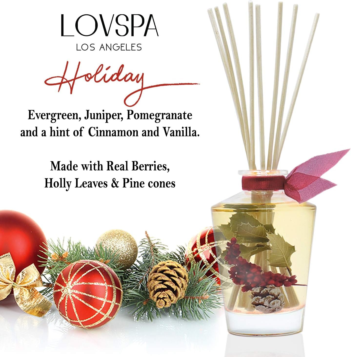 Reed Diffuser Set, Holiday Red Currant & Woods Scented Oil Diffuser with Sticks, Home Fragrance Accessories for Bathroom Shelf Decor, Aroma Diffusers for Home or Office Desk, USA Made