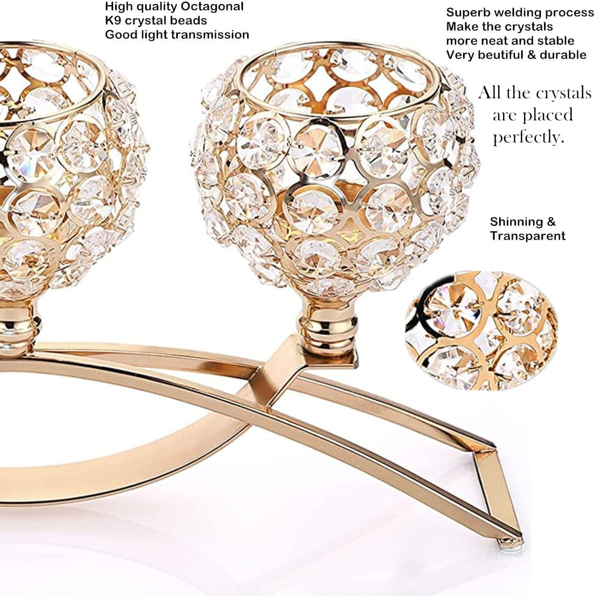 Crystal Candle Holders 3 Wick Gold Centerpiece Table Decorations for Dining Room Living Room Bling Votive Tealight Candle Holder Coffee Dining Table Centerpiece Decor Christmas Decorations