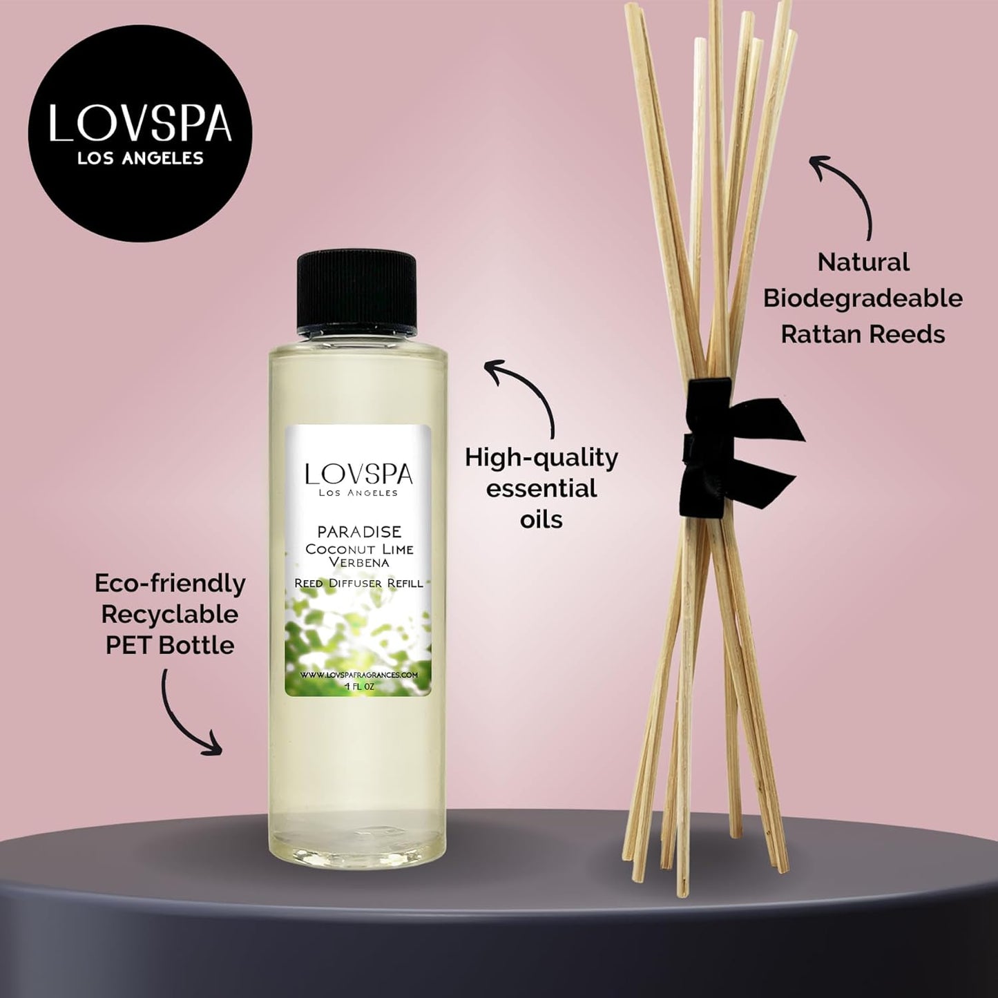 Paradise Coconut Lime Verbena Reed Diffuser Oil Refill with Replacement Reed Sticks | Tropical Blend of Lemon Verbena, Fresh Limes & Coconut, 4 Oz | Made in the USA