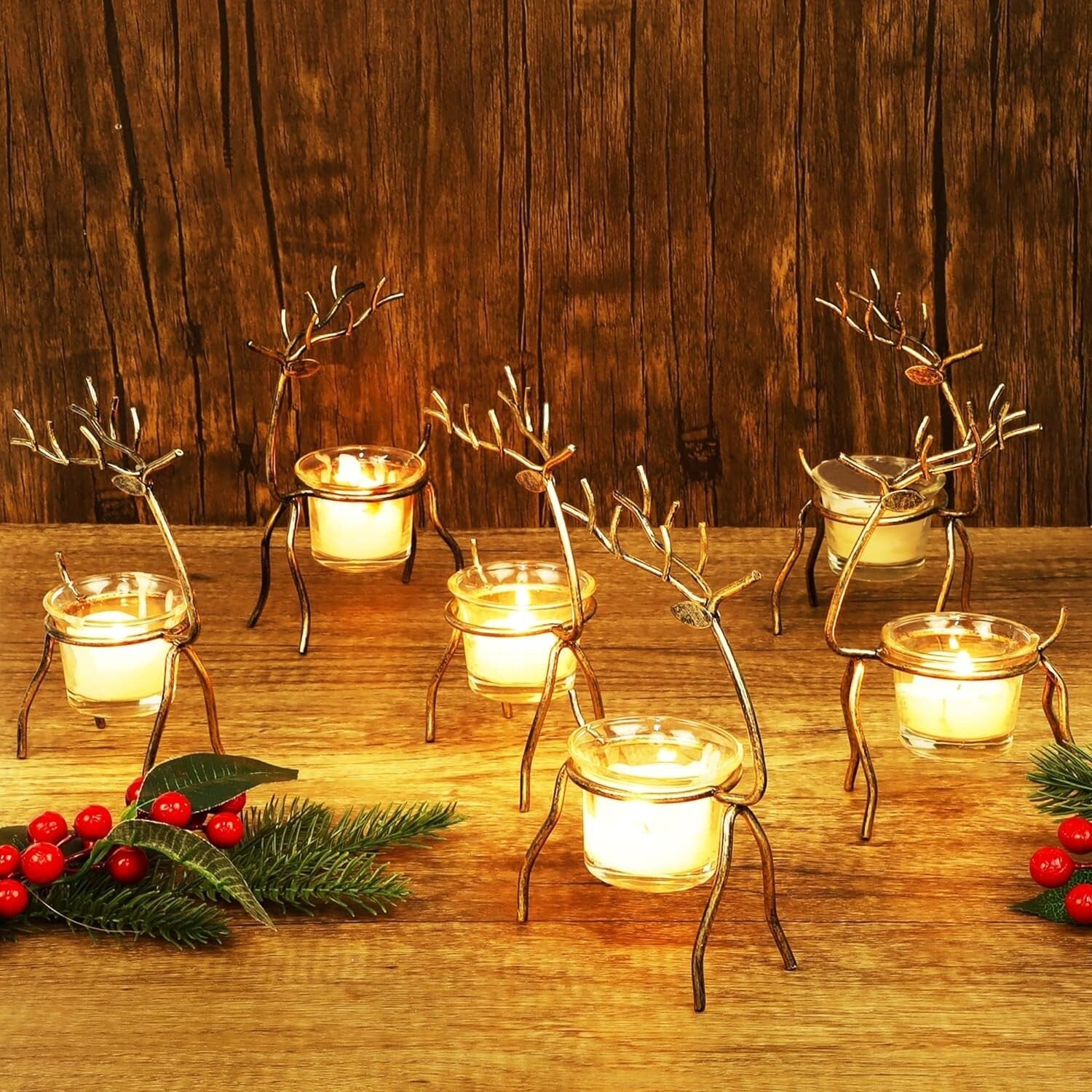 6 Metal Reindeer Tea Light Candle Holders Set NEW in BOX Christmas SALE!