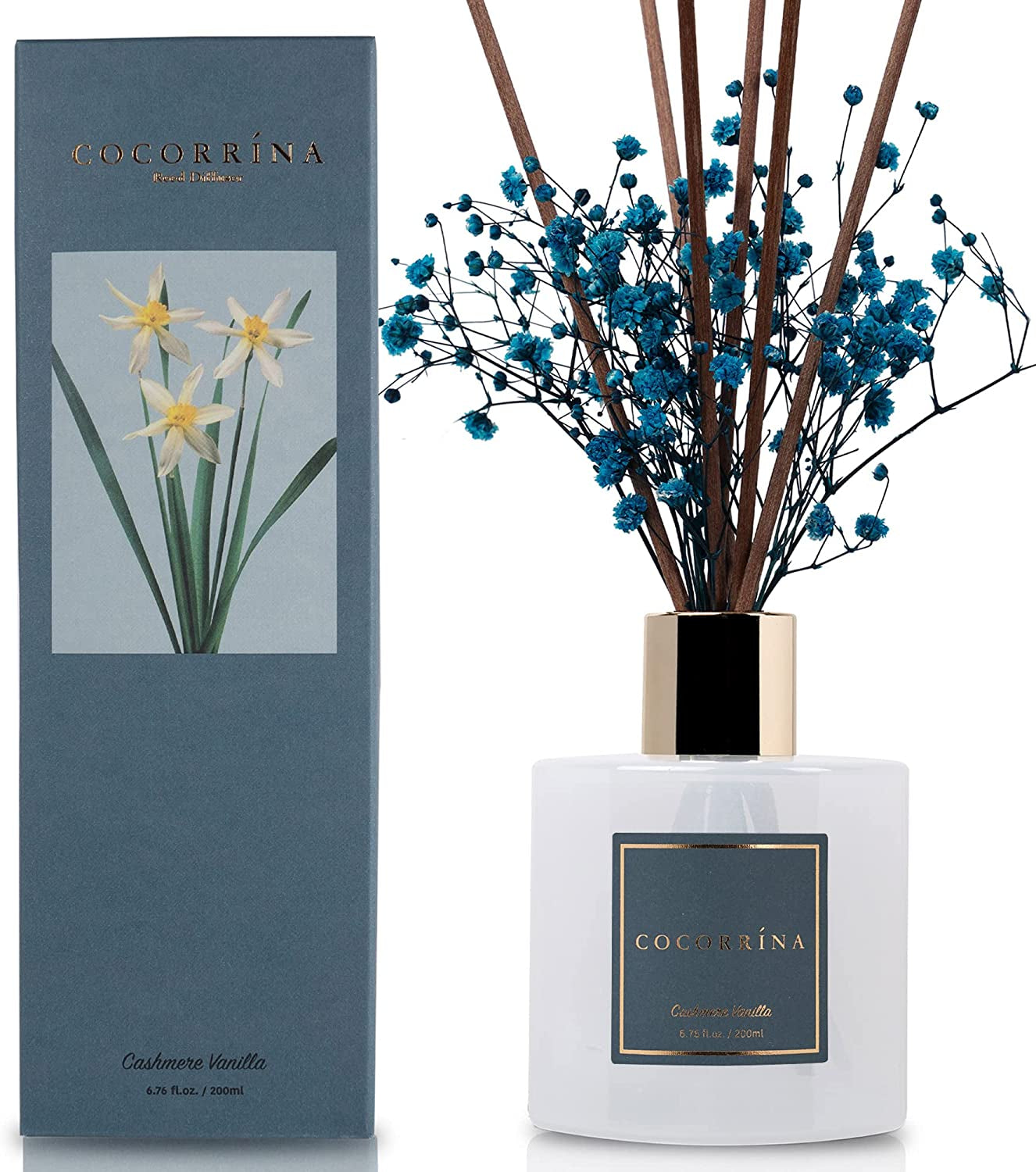 Premium Reed Diffuser Set with Preserved Baby'S Breath & Cotton Stick Cashmere Vanilla | 6.7 Fl Oz Scent Fragrance Oil Diffuser for Bedroom Bathroom Home Décor