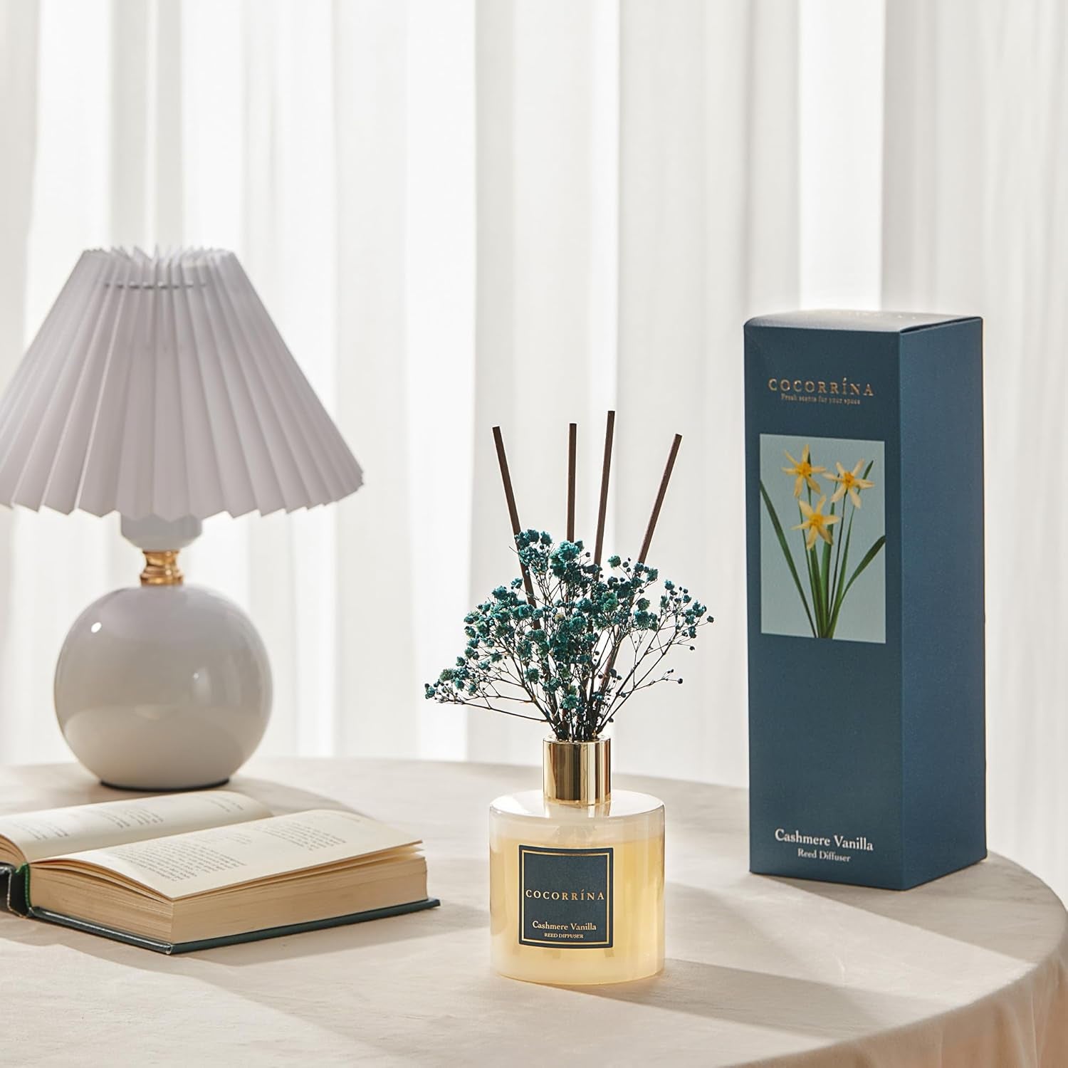 Premium Reed Diffuser Set with Preserved Baby'S Breath & Cotton Stick Cashmere Vanilla | 6.7 Fl Oz Scent Fragrance Oil Diffuser for Bedroom Bathroom Home Décor
