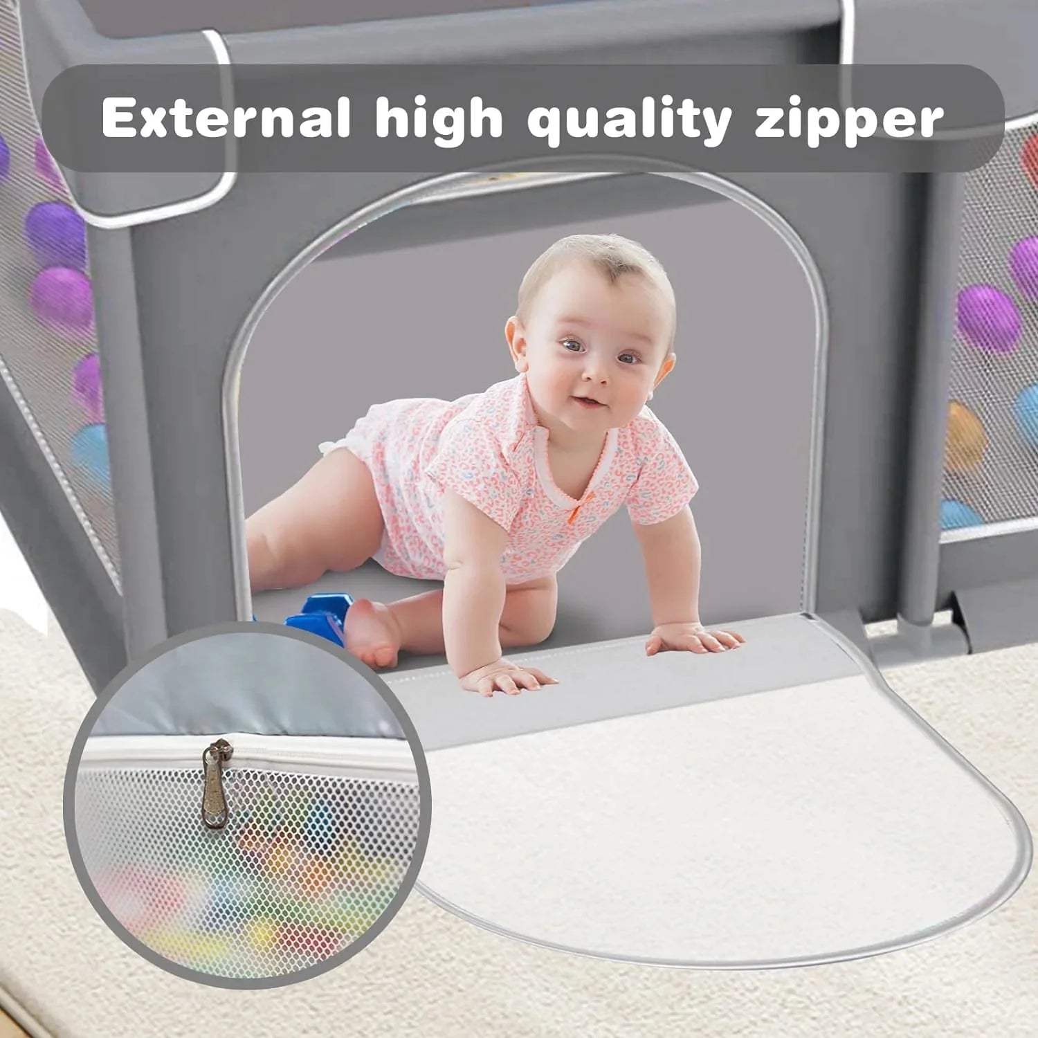 Baby Playpen for Babies and Toddlers, 59X59X27" Large Baby Playard, Infant Activity Center with Gate, Anti-Slip Base and Soft Breathable Mesh, Gray