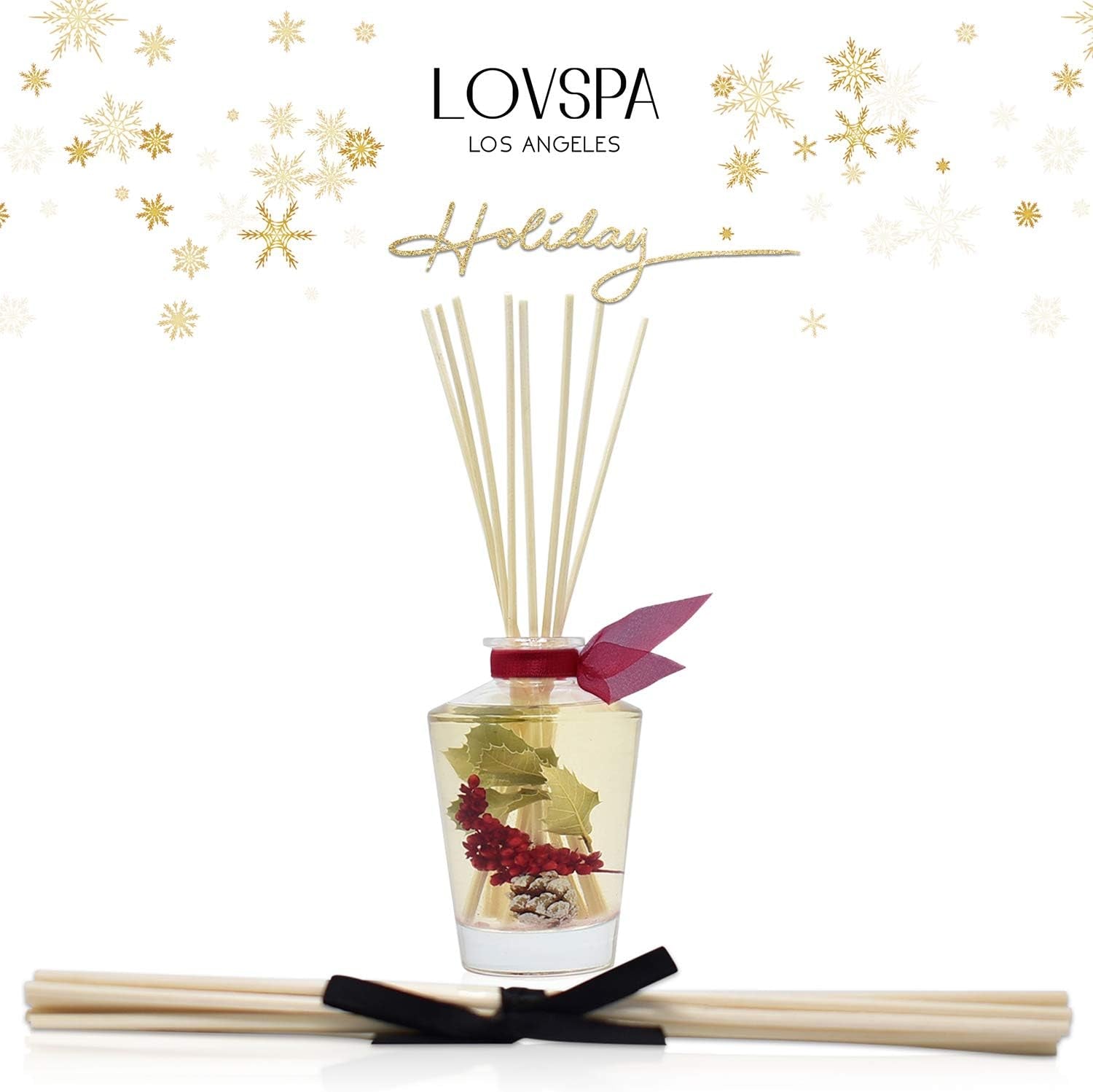 Reed Diffuser Set, Holiday Red Currant & Woods Scented Oil Diffuser with Sticks, Home Fragrance Accessories for Bathroom Shelf Decor, Aroma Diffusers for Home or Office Desk, USA Made