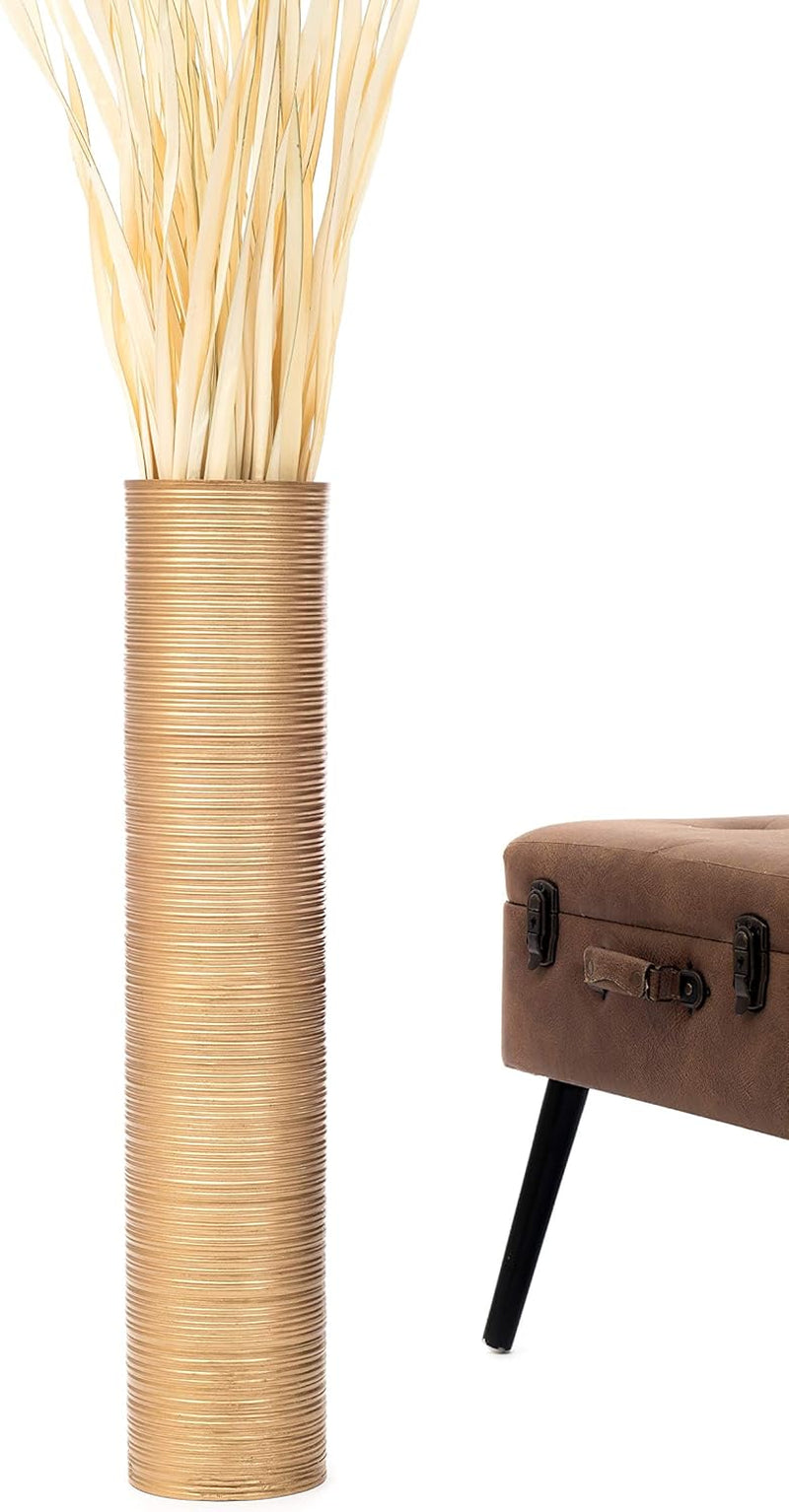 Large Gold Home Decor Floor Vase – Wooden 26 Inches Tall Farmhouse Decor Flower Holder for Fake Plant and Pampas Grass