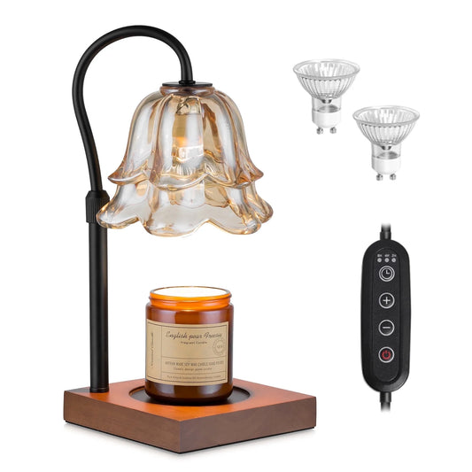Candle Warmer Lamp with Timer: Flower Candle Lamps with 2 Bulbs Height Adjustable Candle Lamp Warmer Vintage Home Bedroom Decor House Warming Black