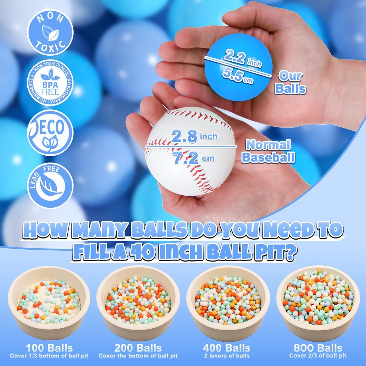 Plastic Balls Play Pit Balls for Baby Kid Ball Play Pit Play Yard, Baby Fance, Playpen, Playtent with 3 Colors,2.17Inches