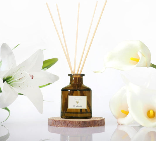 Lily & Jasmine Reed Diffusers for Home & Bathroom | Refreshing Lily of Valley & Jasmine Room Fragrance Reed Diffuser, Oil & Room Diffusers with Reeds Stick Set | Home Fragrance Scent Diffuser