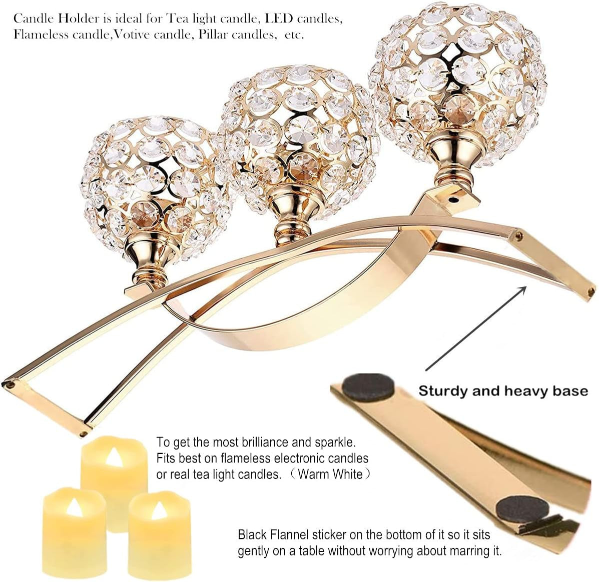 Crystal Candle Holders 3 Wick Gold Centerpiece Table Decorations for Dining Room Living Room Bling Votive Tealight Candle Holder Coffee Dining Table Centerpiece Decor Christmas Decorations
