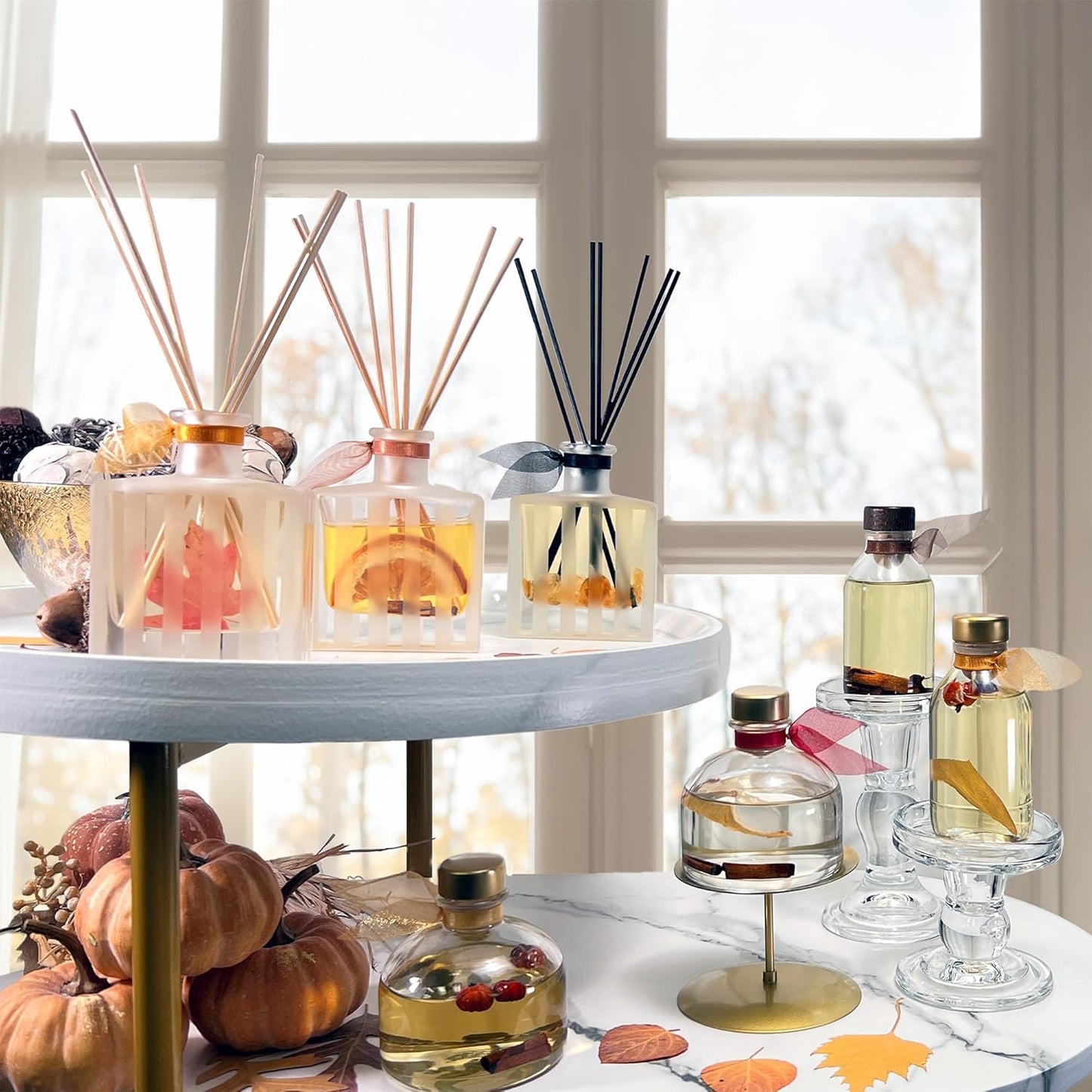 Reed Diffuser Set, Heirloom Pumpkim Scented Oil Diffuser with Sticks, Home Fragrance Accessories for Bathroom Shelf Decor, Aroma Diffusers for Home or Office Fall Decor, USA Made
