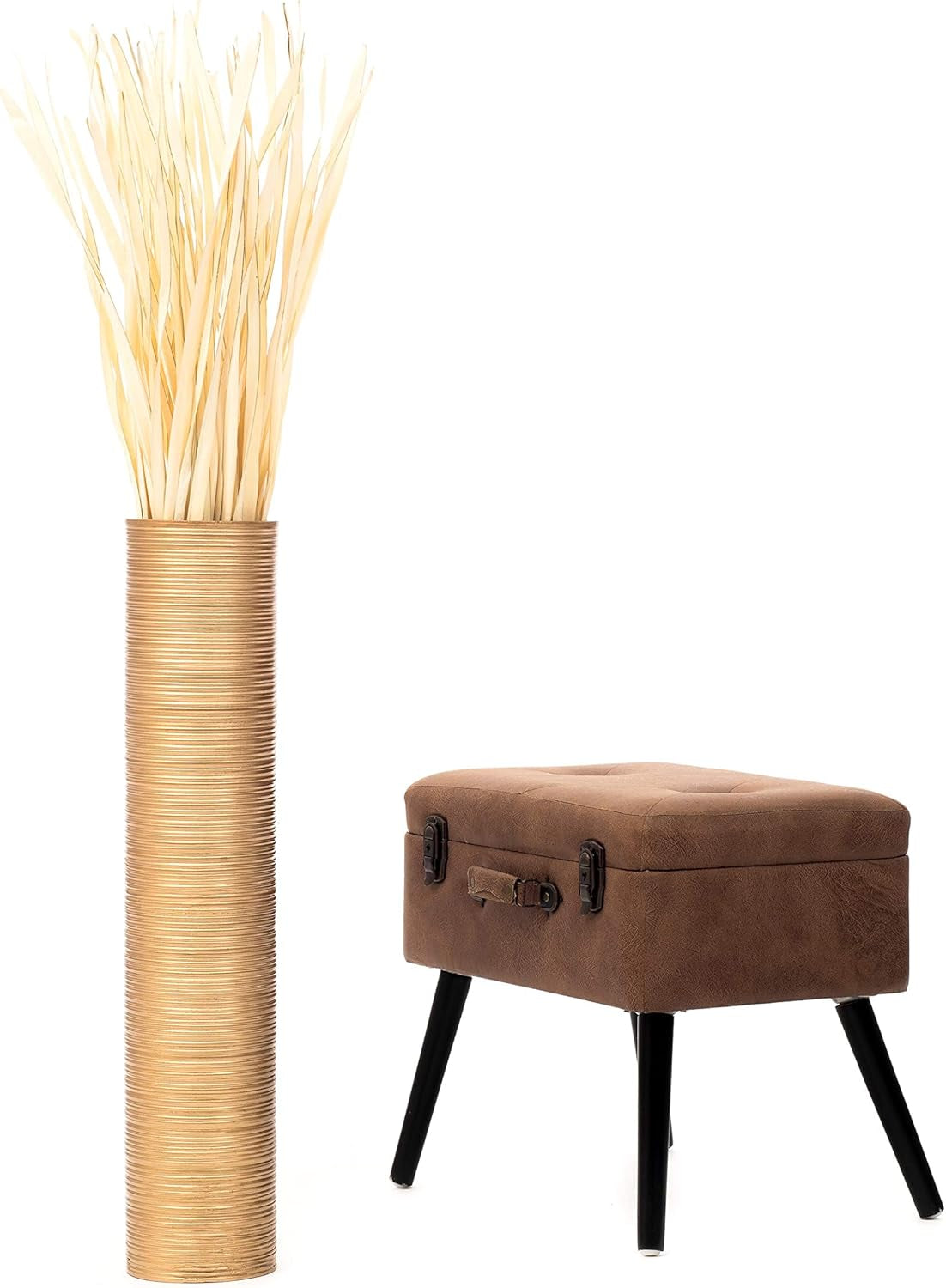 Large Gold Home Decor Floor Vase – Wooden 26 Inches Tall Farmhouse Decor Flower Holder for Fake Plant and Pampas Grass