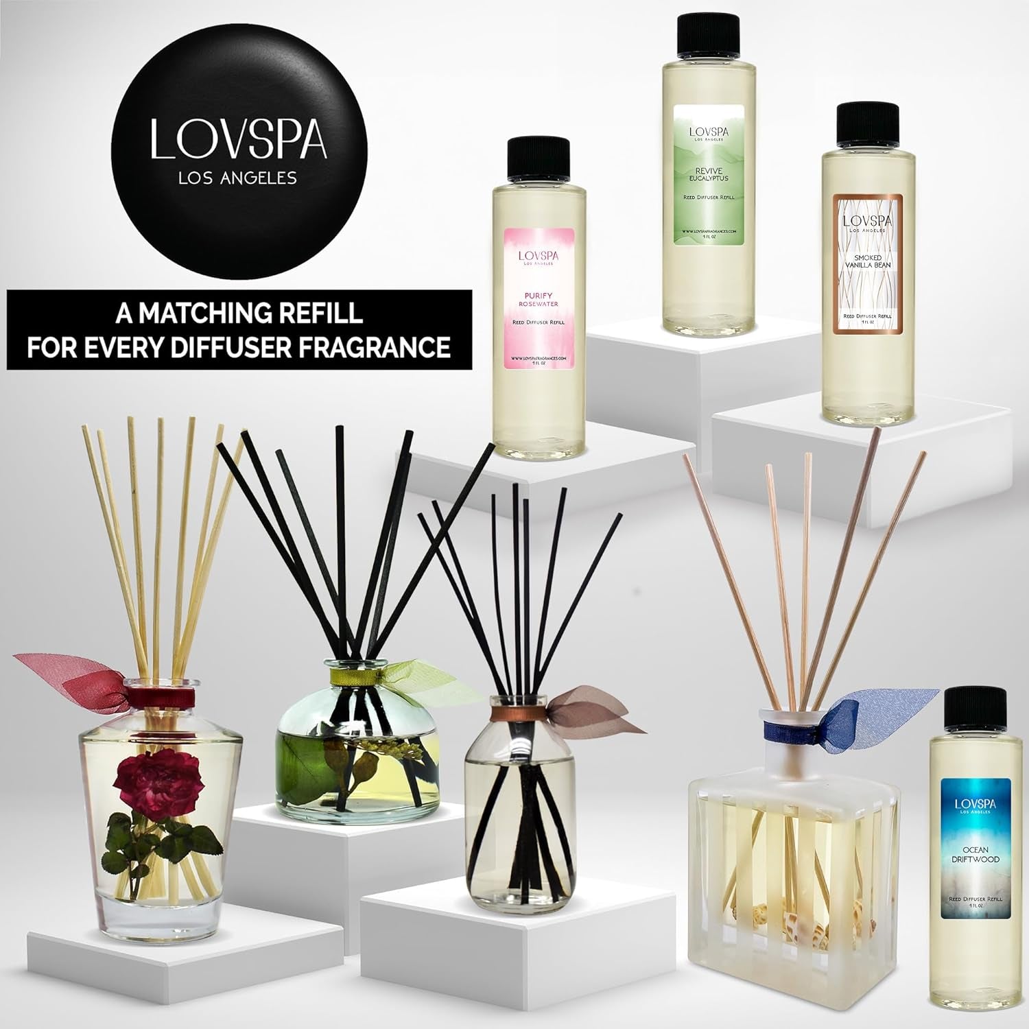 Soothe Tahitian Vanilla Bean Reed Diffuser Refill Oil with Replacement Reed Sticks | Vanilla Absolute, Amber and Tonka Bean Essential Oils, 4 Oz - Made in the USA
