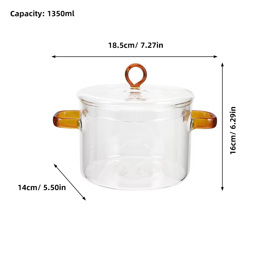 Heat-Resistant Borosilicate Glass Cooking Saucepan Pans with Lids Microwave Pot Soup