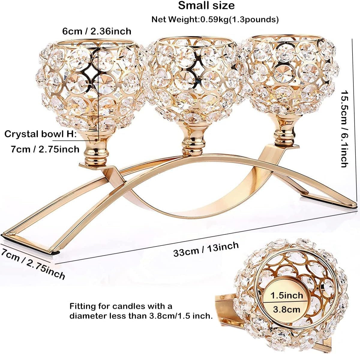 Crystal Candle Holders 3 Wick Gold Centerpiece Table Decorations for Dining Room Living Room Bling Votive Tealight Candle Holder Coffee Dining Table Centerpiece Decor Christmas Decorations