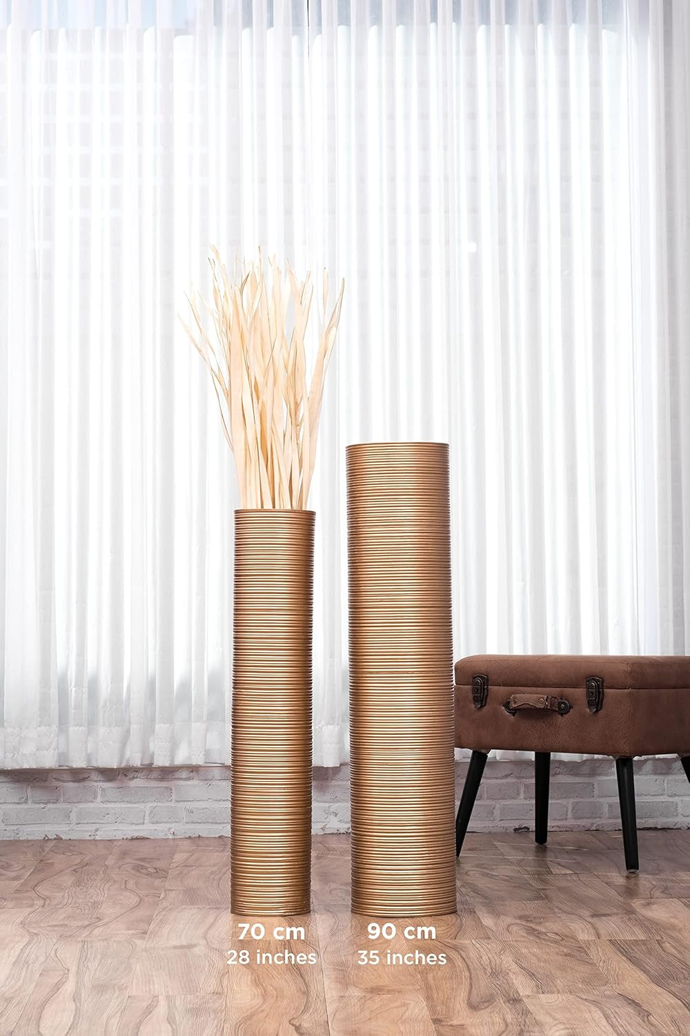 Large Gold Home Decor Floor Vase – Wooden 26 Inches Tall Farmhouse Decor Flower Holder for Fake Plant and Pampas Grass