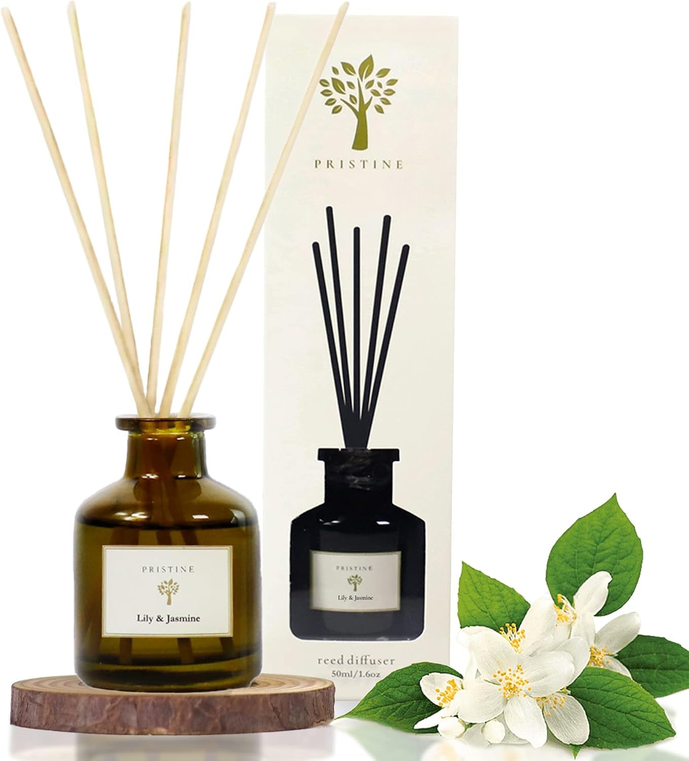 Lily & Jasmine Reed Diffusers for Home & Bathroom | Refreshing Lily of Valley & Jasmine Room Fragrance Reed Diffuser, Oil & Room Diffusers with Reeds Stick Set | Home Fragrance Scent Diffuser