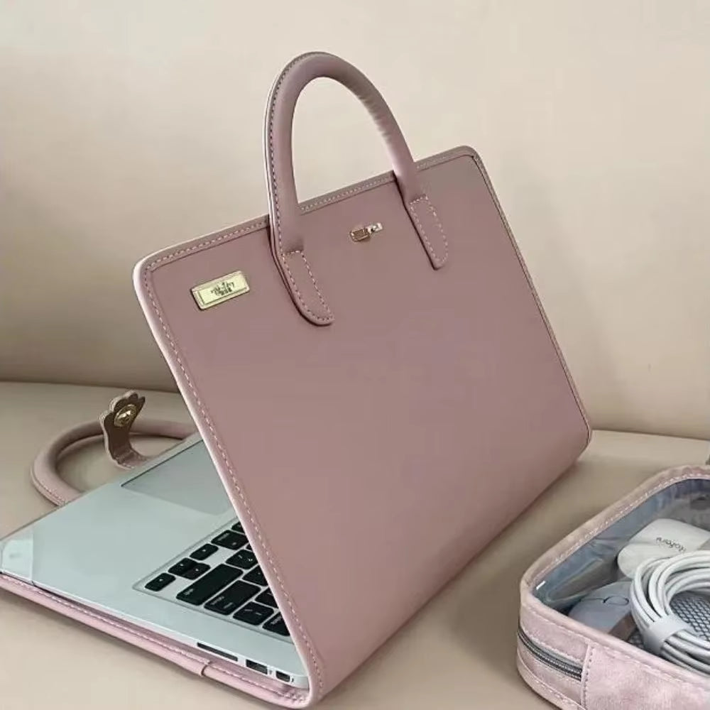 Shockproof PU Laptop Sleeve Pink with Handle Protective Case Laptop Protective Case for for Macbook,Lenovo,Xiaomi,Huawei