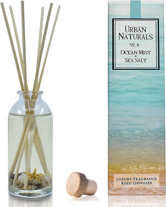 Ocean Mist & Sea Salt Reed Diffuser Set | Made with Essential Oils & Real Botanicals | Decorative Air Freshener for Large Rooms | Beautiful Home Décor Makes a Great Gift