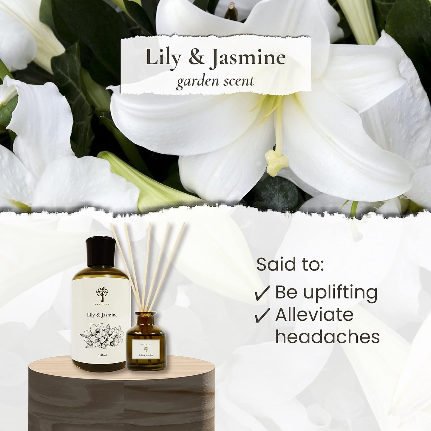 Lily & Jasmine Reed Diffusers for Home & Bathroom | Refreshing Lily of Valley & Jasmine Room Fragrance Reed Diffuser, Oil & Room Diffusers with Reeds Stick Set | Home Fragrance Scent Diffuser