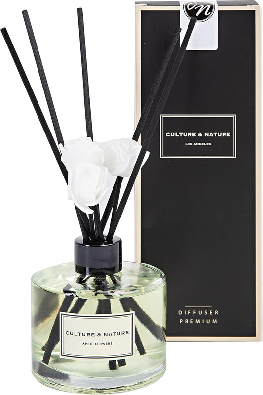 Reed Diffuser Set 6.7Oz (200Ml) April Flower Scented Diffuser with Sticks Home Fragrance Reed Diffuser for Bathroom Shelf Decor