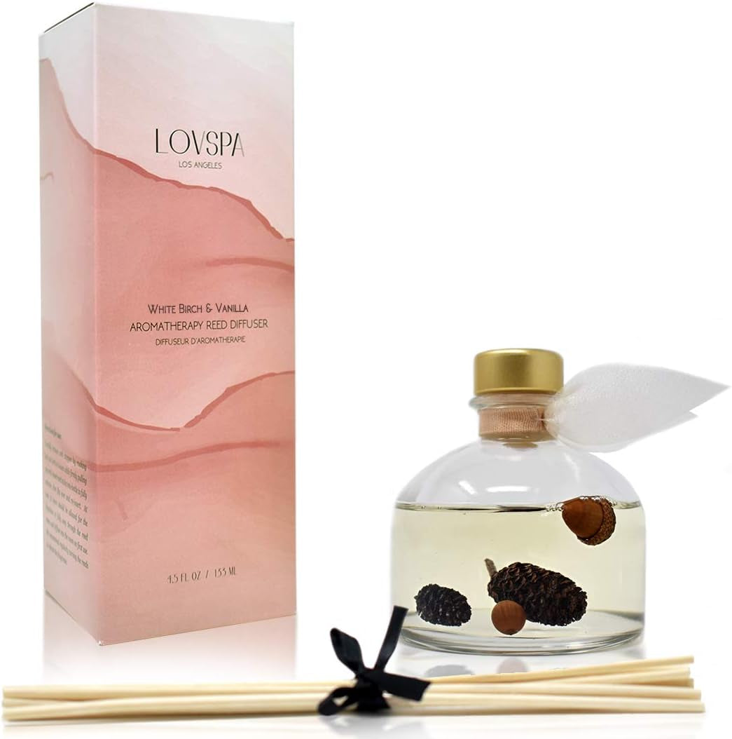 Reed Diffuser Set, White Birch & Vanilla Scented Oil Diffuser with Sticks, Home Fragrance Accessories for Bathroom Shelf Decor, Aroma Diffusers for Home or Office Fall Decor, USA Made