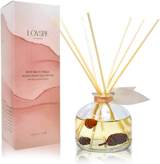 Reed Diffuser Set, White Birch & Vanilla Scented Oil Diffuser with Sticks, Home Fragrance Accessories for Bathroom Shelf Decor, Aroma Diffusers for Home or Office Fall Decor, USA Made