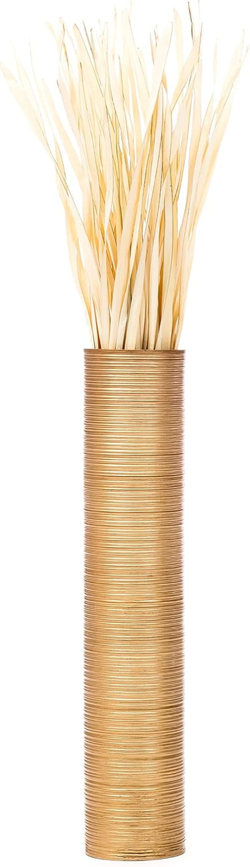 Large Gold Home Decor Floor Vase – Wooden 26 Inches Tall Farmhouse Decor Flower Holder for Fake Plant and Pampas Grass