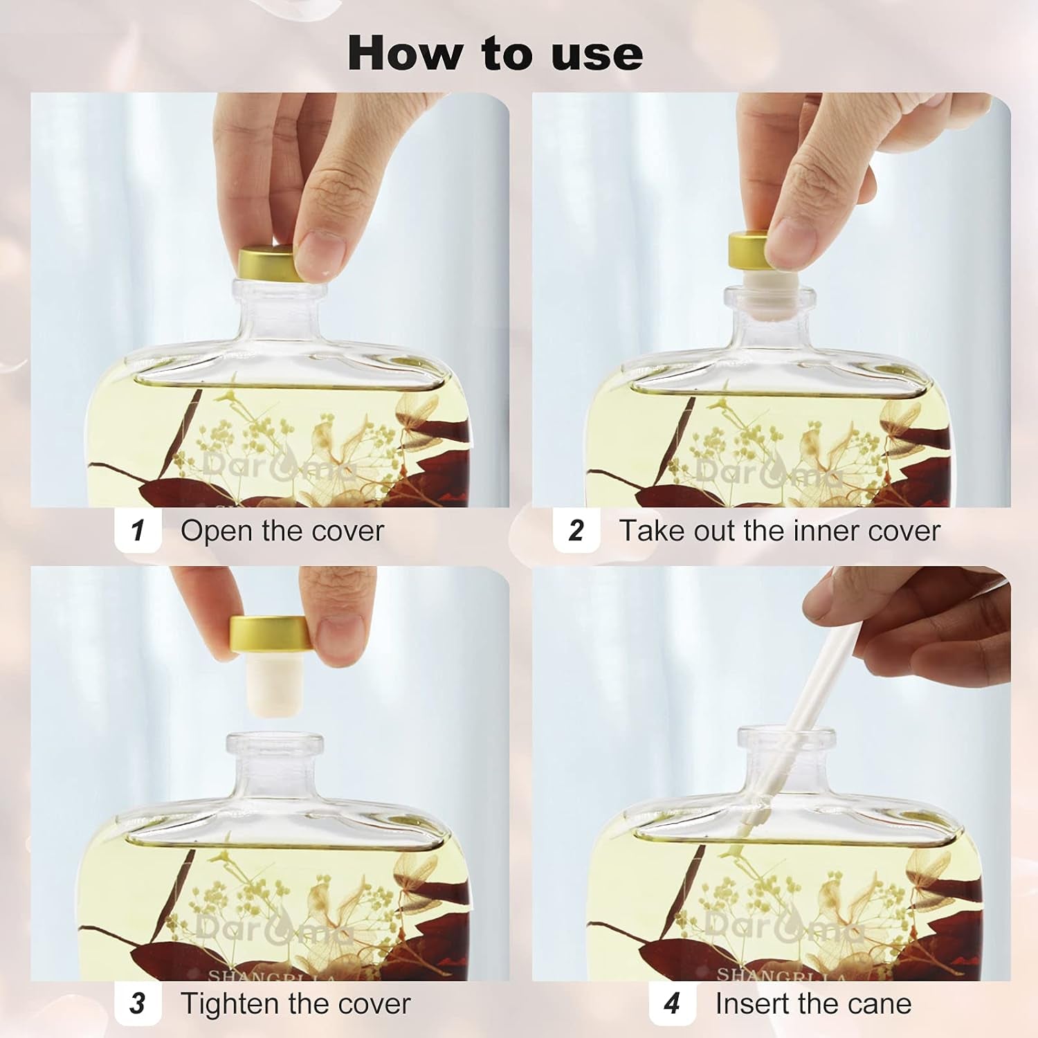Reed Diffuser Set with Sticks,  Dried Flowers Aromatherapy Reed Diffuser with Nature Essential Oil, Fragrance Scent Diffuser for Home Décor & Office, for Christmas, Shangri-La Hotel
