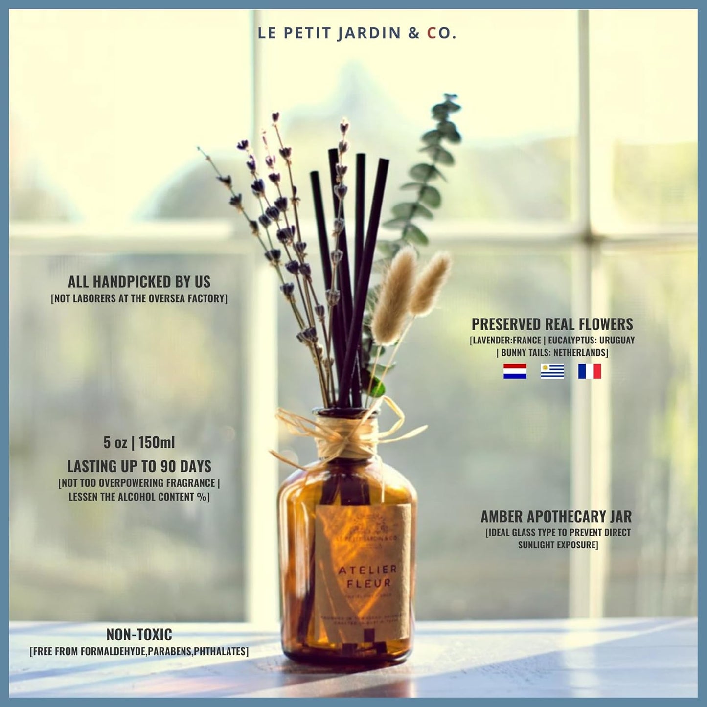Reed Diffusers - Oil Sticks Diffuser Set with Real Dried Flowers - Reed Diffusers for Home, Bathroom & Office | Air Freshener Fragrance Sticks for Shelf Decor & Gifts by