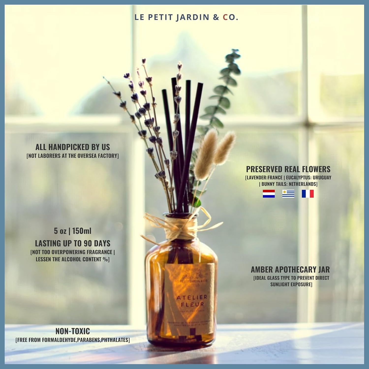 Reed Diffusers - Oil Sticks Diffuser Set with Real Dried Flowers - Reed Diffusers for Home, Bathroom & Office | Air Freshener Fragrance Sticks for Shelf Decor & Gifts by