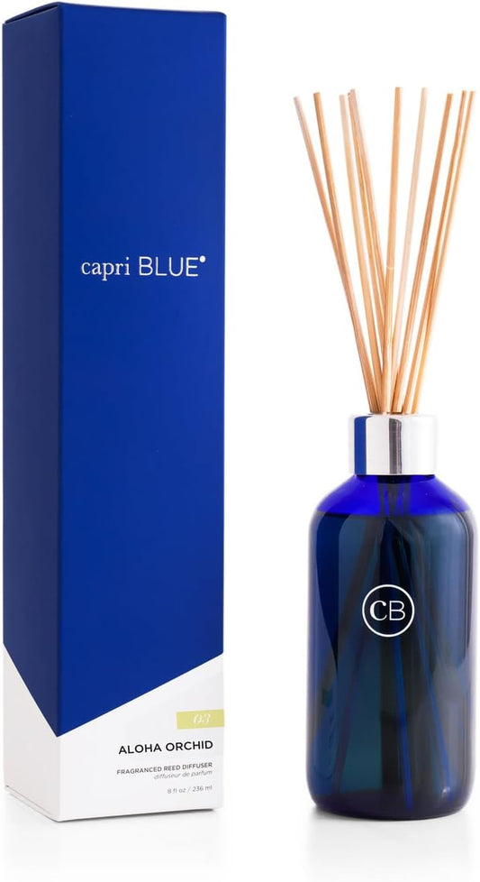 Aloha Orchid Reed Diffuser Set - Includes Reed Diffuser Sticks, Fragrance Oil, and Glass Bottle - Luxury Scented Room Fresheners - Cobalt Blue (8 Fl Oz)