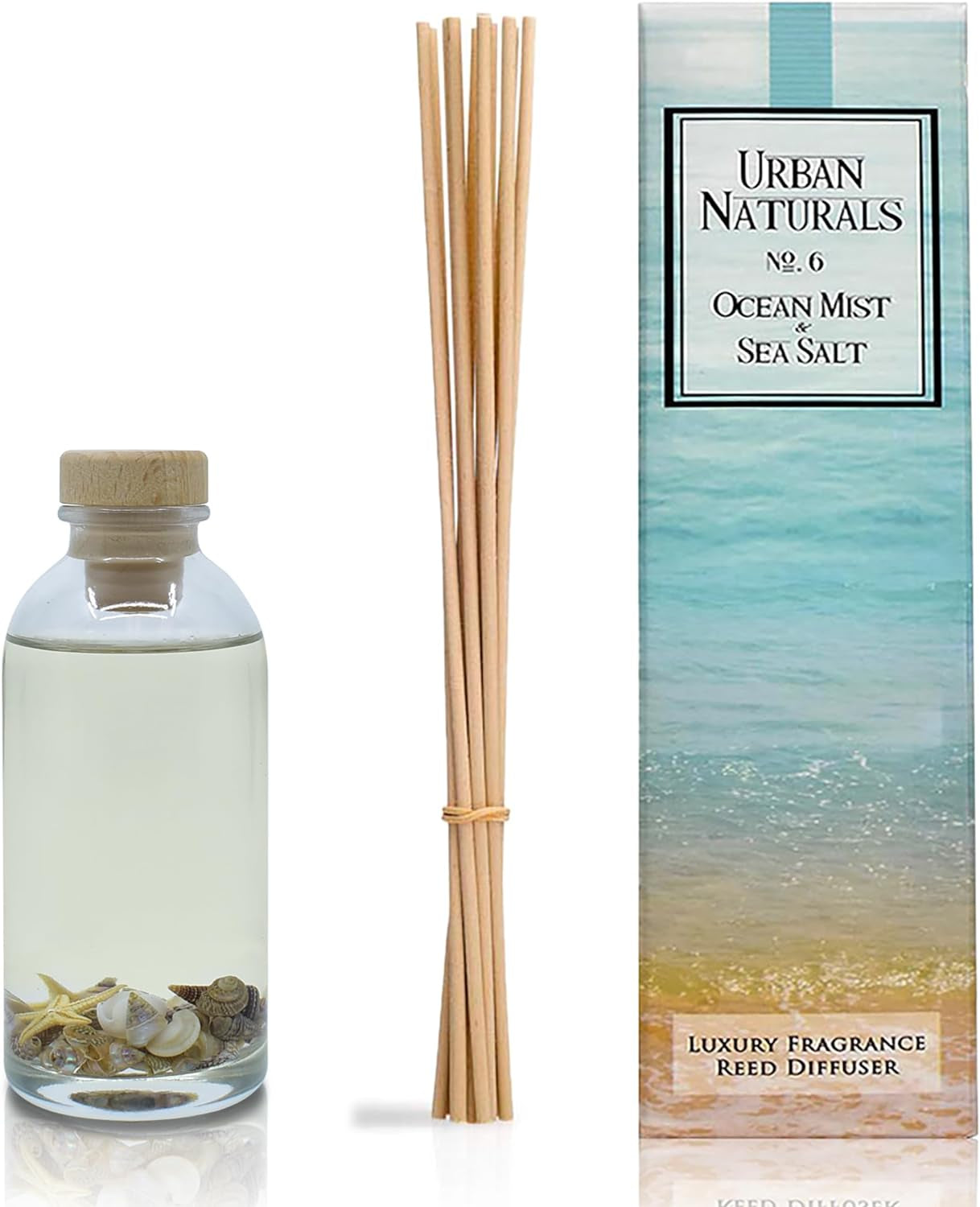 Ocean Mist & Sea Salt Reed Diffuser Set | Made with Essential Oils & Real Botanicals | Decorative Air Freshener for Large Rooms | Beautiful Home Décor Makes a Great Gift