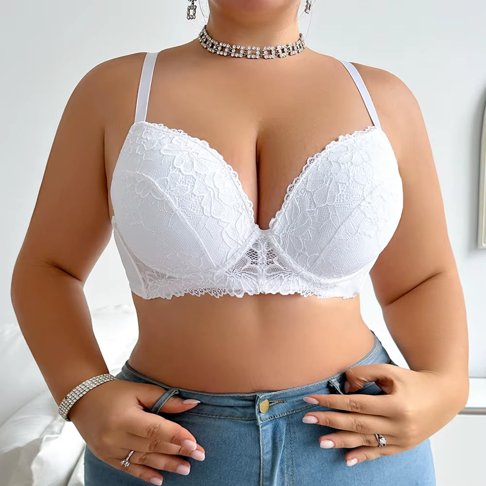 Plus Size Feminine Sex Lace Bras Push up Women'S Breathable Flower White Brassiere Luxury Underwear Lingerie Intimate for Lady