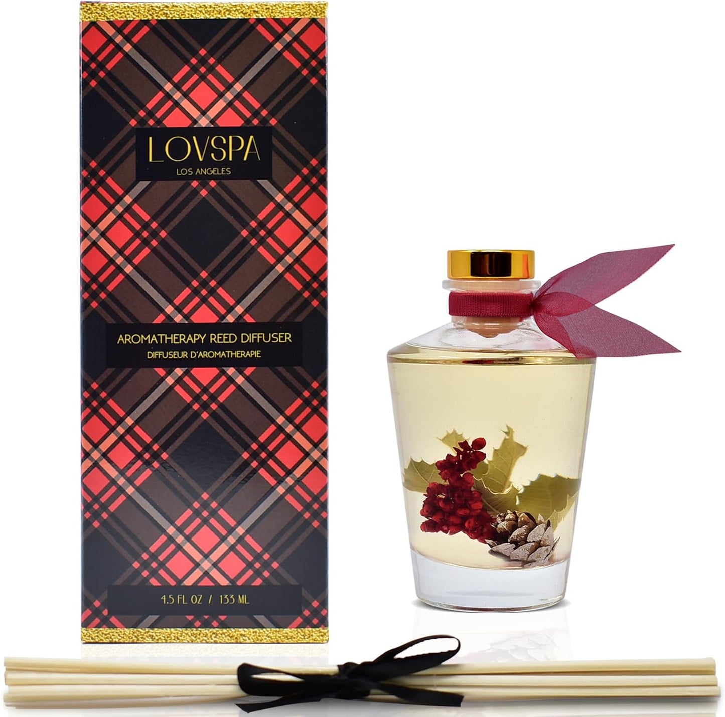 Reed Diffuser Set, Holiday Red Currant & Woods Scented Oil Diffuser with Sticks, Home Fragrance Accessories for Bathroom Shelf Decor, Aroma Diffusers for Home or Office Desk, USA Made