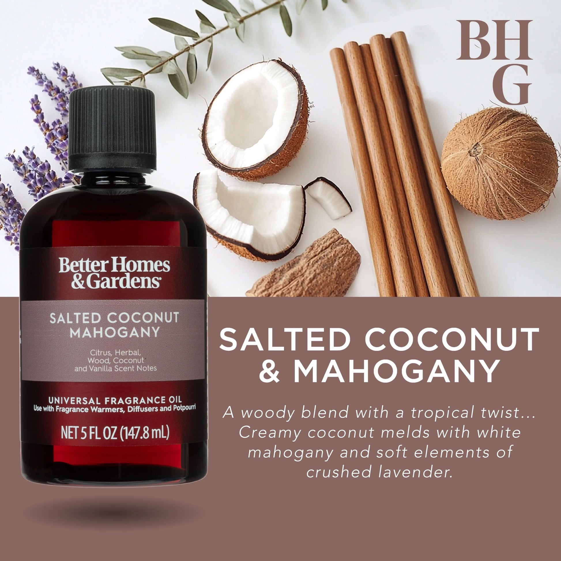 Universal Fragrance Oil, Salted Coconut & Mahagony Scented, 5 Fl Oz