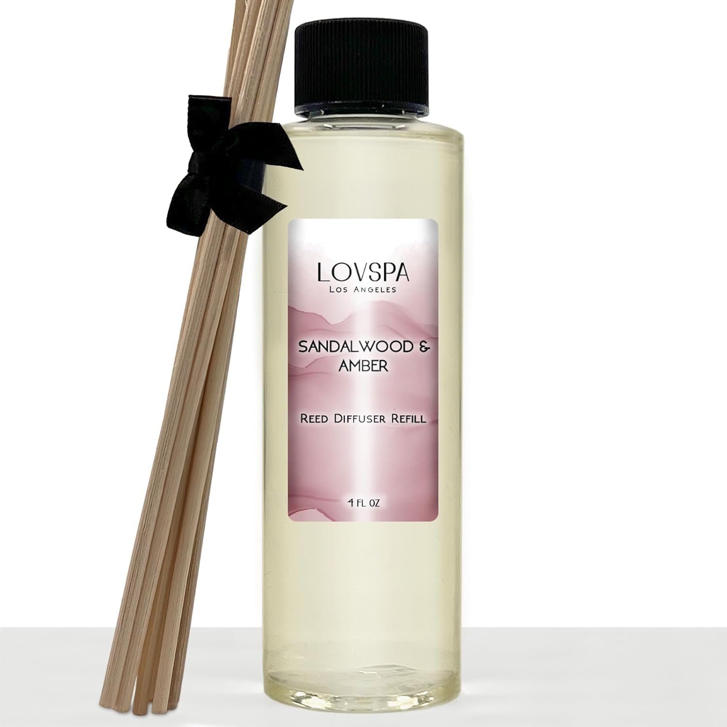 Sandalwood & Amber Reed Diffuser Oil Refill with Reed Sticks | Sandalwood & Amber with Notes of Bergamot, Orange, Rose & Violet with Base of Cedarwood & Vanilla, 4 Oz | Made in the USA