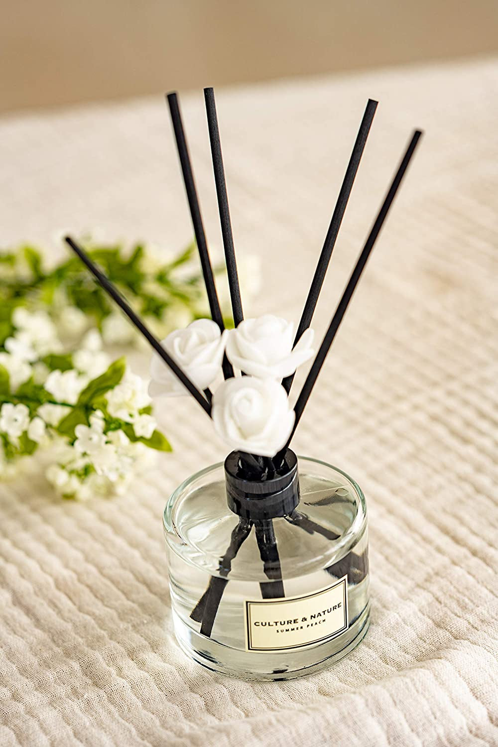 Reed Diffuser Set 6.7Oz (200Ml) Clean Cotton Scented Diffuser with Sticks Home Fragrance Reed Diffuser for Bathroom Shelf Decor