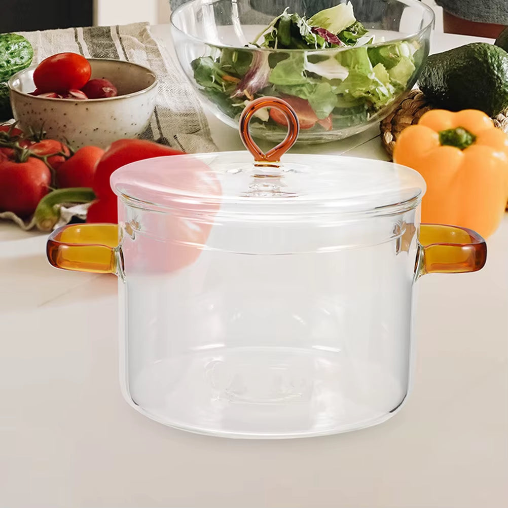 Heat-Resistant Borosilicate Glass Cooking Saucepan Pans with Lids Microwave Pot Soup
