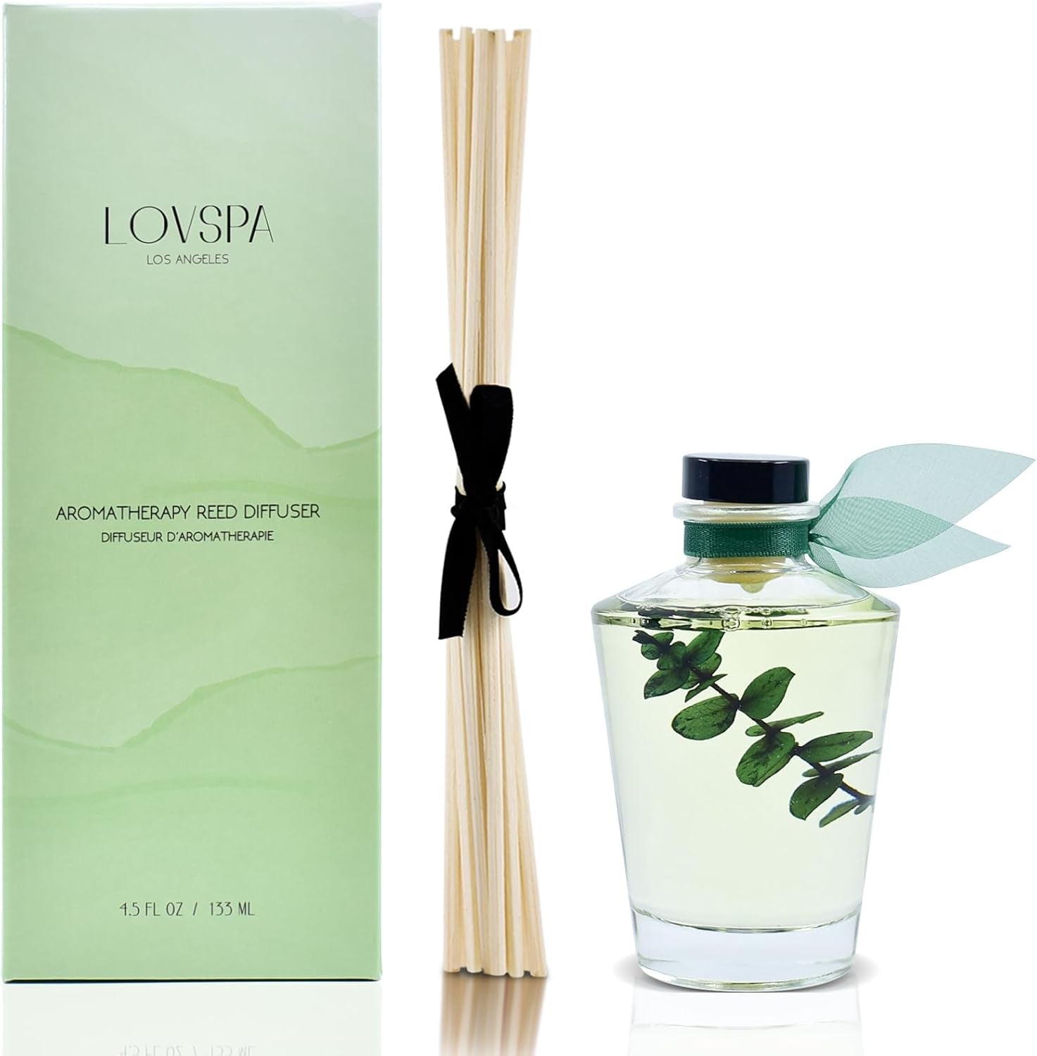 Cleanse Eucalyptus Sage Reed Diffuser Oil and Sticks Gift Set with Real Leaves Eucalyptus, Sage, Peppermint, Thyme, Bergamot and Lime Essential Oils
