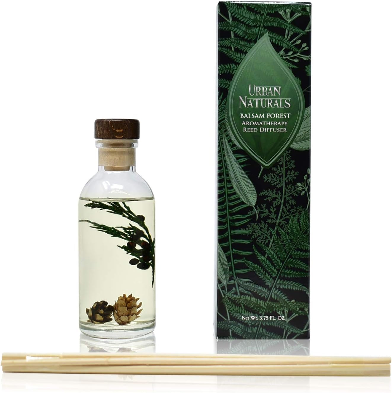Balsam Forest Reed Diffuser Oil Set - Real Juniper and Pine Cones – Fragrance Notes of Fraser Fir, Evergreen, Pine, Woodsy Cedar and Sandalwood – Vegan 3.75 Ounces – Made in the USA