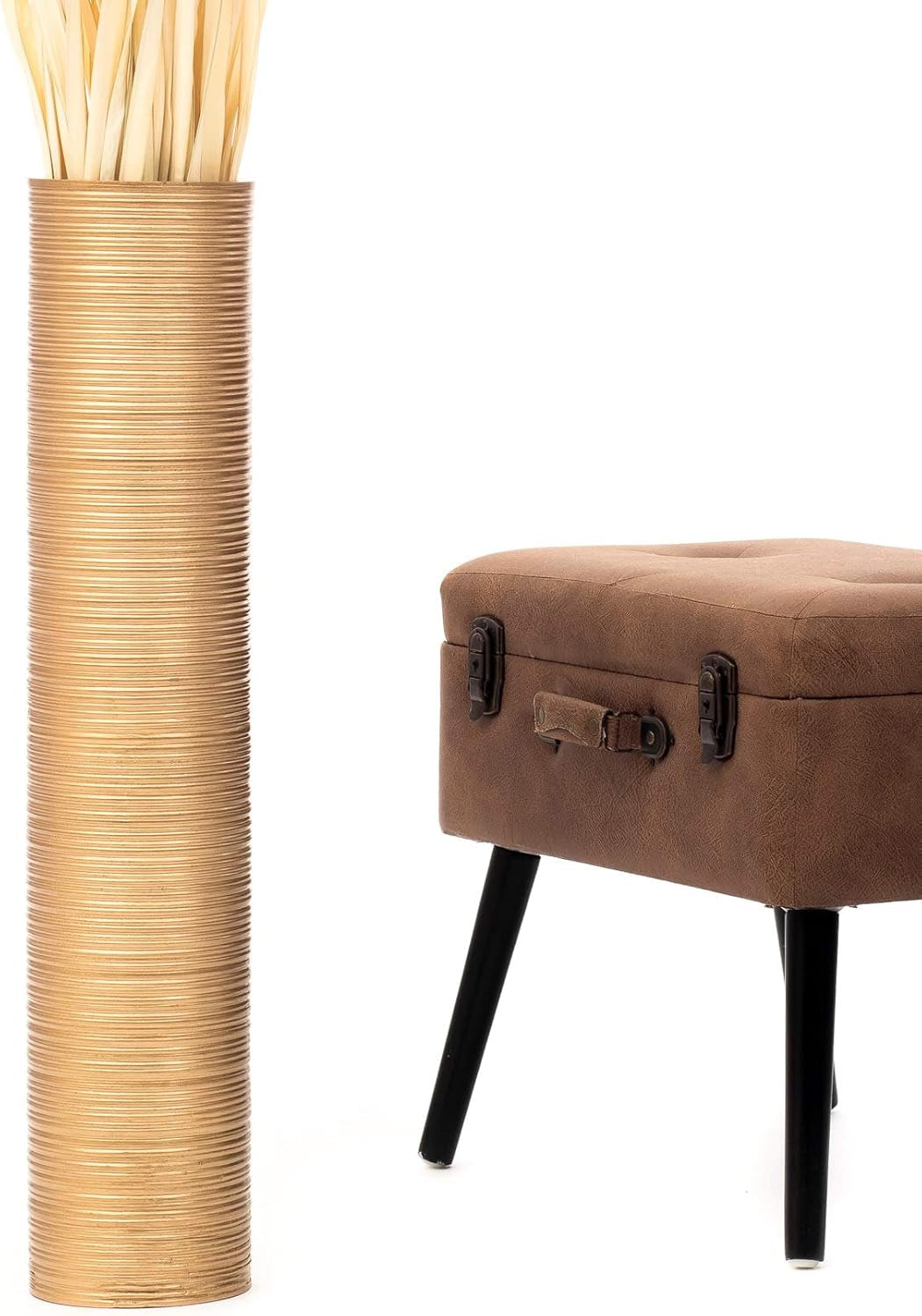 Large Gold Home Decor Floor Vase – Wooden 26 Inches Tall Farmhouse Decor Flower Holder for Fake Plant and Pampas Grass