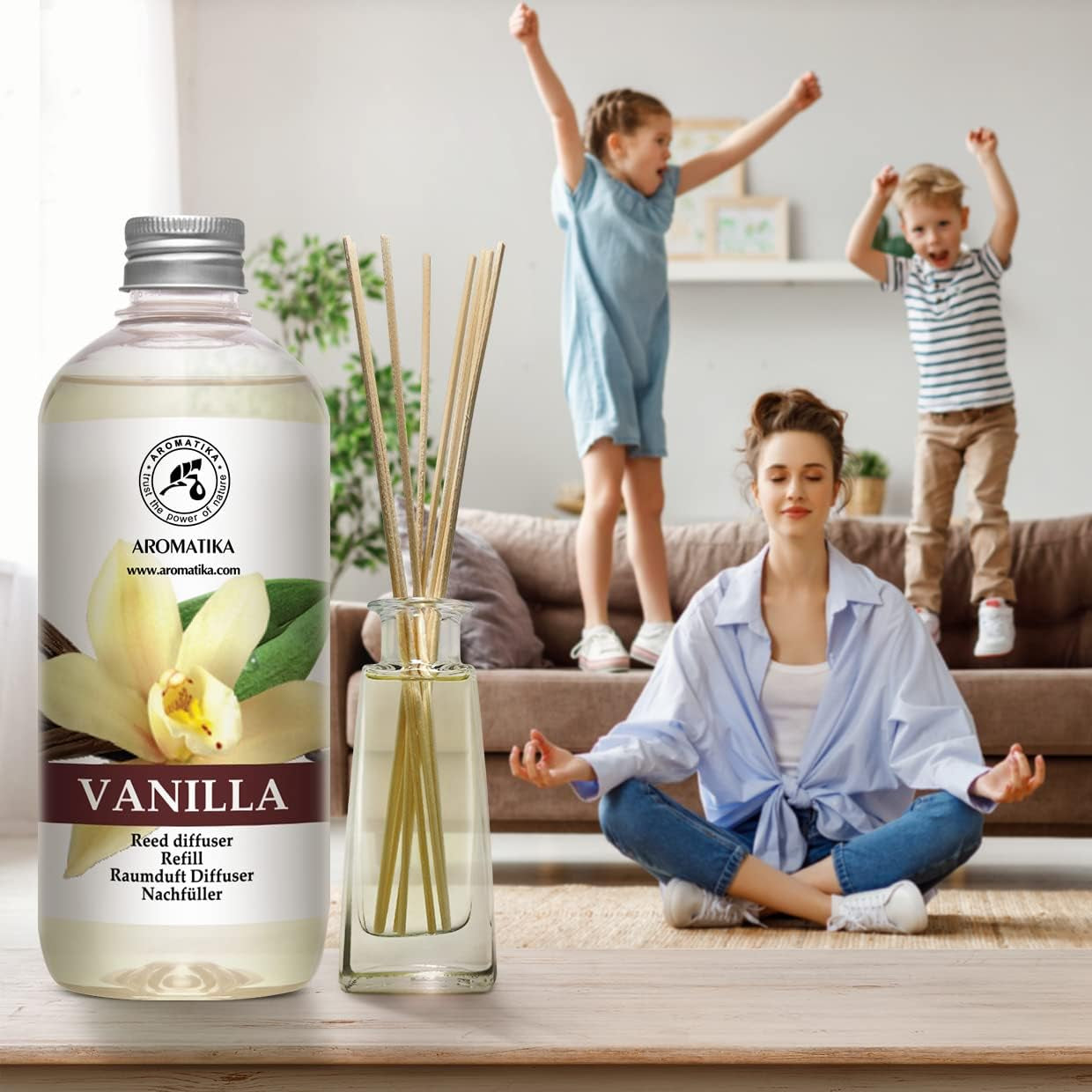 Vanilla Diffuser Refill W/Natural Essential Vanilla Oil 17 Fl Oz - Intensive - Fresh & Long Lasting Fragrance - Reed Diffuser Oil - Best for Aromatherapy - SPA - Home - Office - Fitness Club