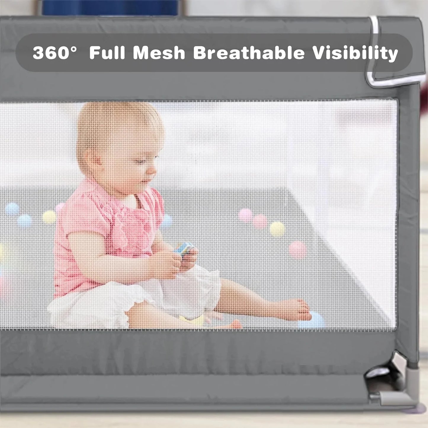 Baby Playpen for Babies and Toddlers, 59X59X27" Large Baby Playard, Infant Activity Center with Gate, Anti-Slip Base and Soft Breathable Mesh, Gray
